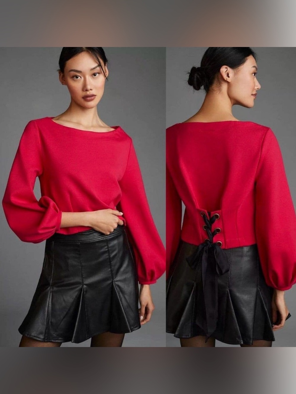 Anthropologie Maeve Corset Sweatshirt Pink Puff Sleeve Sz Small NWT